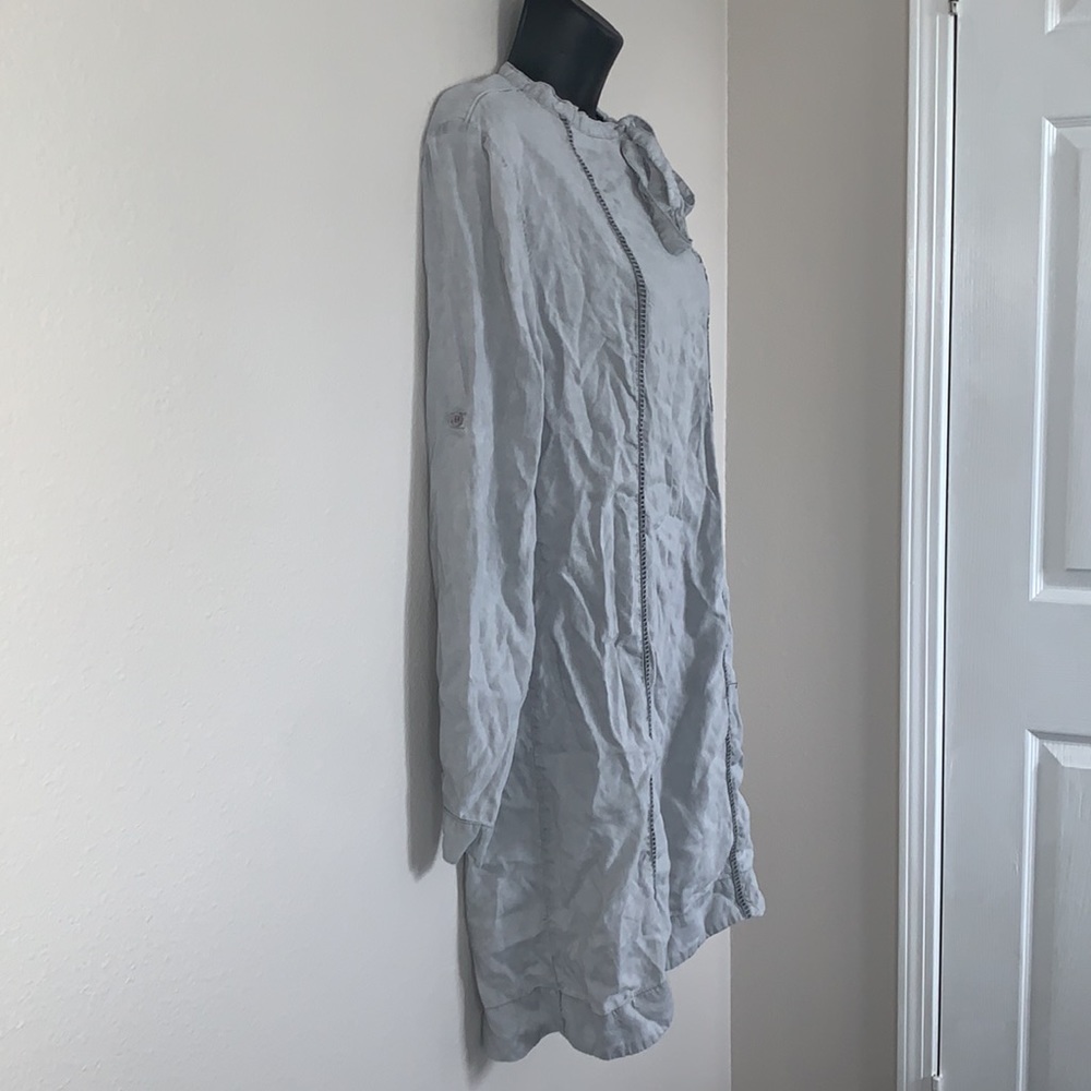 Cloth and Stone Gray Long Sleeve Tie Neck Shift Mini Dress - Picture 5 of 8
